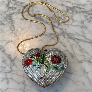 Crystal studded heart evening bag